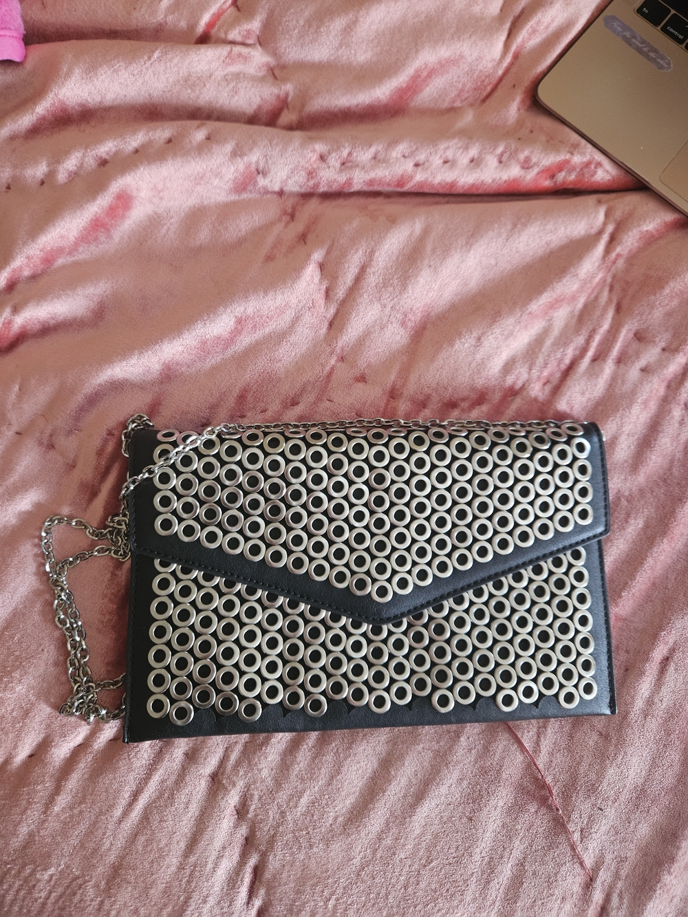 Urban Expressions Black Envelope Crossbody with Silver Eyelet Studs